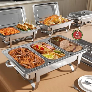 Chafing Dish Buffet Set, 9QT High Grade Chafing for Buffet Silver, 4 Pack 7 Pans - Picture 1 of 12