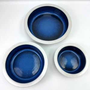 3 SELTENE Vintage Heide Keramik Mondstein blau & weiß verschachtelte Servierschalen sehr guter Zustand - Bild 1 von 10