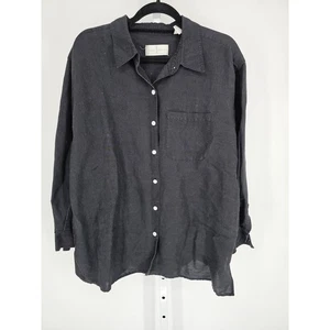 First Issue Womens Sz XL Long Sleeve Button Up Chambray Shirt Black Loose Fit - Picture 1 of 5