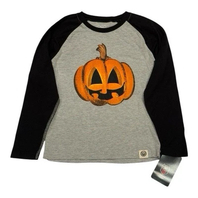 Camisa Top Wes and Willy Niños Halloween Calabaza Raglán Gris y Negro Niño 5T Foto 1 de 4