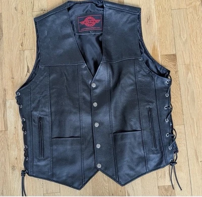 Alpha Cycle Gear Hombres Cuero Negro Motocicleta Chaleco Chaqueta Talla 4XL Foto 1 de 2
