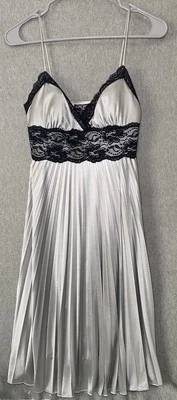 Vintage Y2K XOXO Babydoll Dress Empire Waist Shiny Silver Black Lace S Fairy - Image 1 of 4