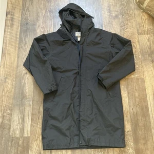 Ll Bean Vintage Trench Black Long Jacket Mens Size L Nylon Hooded Gortex - Picture 1 of 14