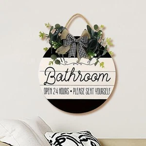 Welcome Hanging Sign Hotel Bathroom with Bowknot Rustic Wall Art Decoration - Picture 1 of 7