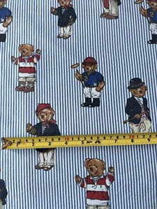 Vintage Ralph Lauren Polo Sporting Bear Fabric Remnant 22"x36" Blue Stripe Teddy - Picture 1 of 1
