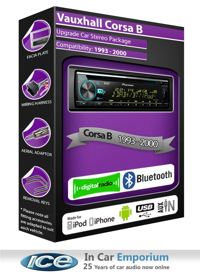 Vauxhall Corsa B Radio DAB, Stereo Auto Pioneer CD USB AUX, Kit Bluetooth - Immagine 1 di 4