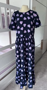 Sugarhill Brighton Blue Lilac Big Heart Vicky Smock Dress UK 10. DEFECT-RIP! - Picture 1 of 10