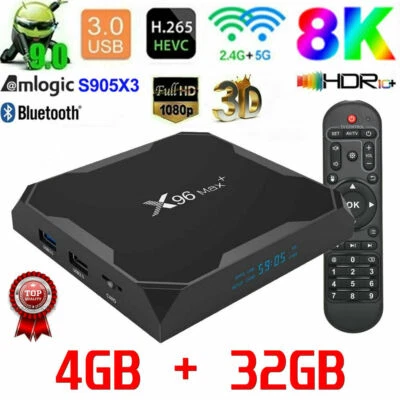 X96 MAX+ Plus Android 9.0 TV Box 4 GB+32 GB Amlogic S905X3 5Ghz Doble WIFI HDMI REINO UNIDO - Imagen 1 de 4