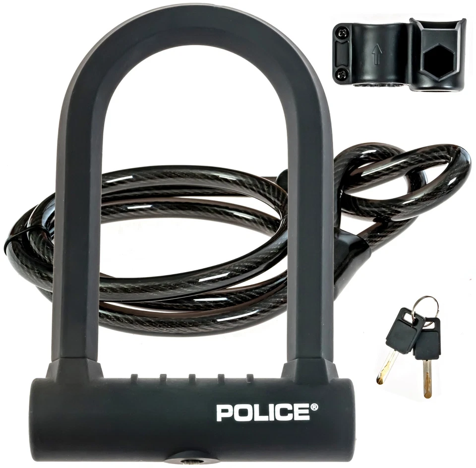 POLICE Bike U Lock With Cable Heavy Duty Bike Lock Scooter Lock with Keys  - Image 1 of 4