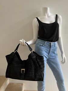 Black Sueded Crocodile Satchel Shoulder Bag Handbag, Custom Made in USA 