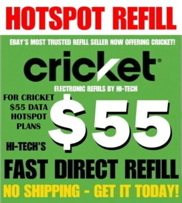 CRICKET $55 ✅ HOTSPOT REFILL ✅ FASTEST REFILLS 💥 DIRECT to HOTSPOT 💥GET TODAY - Image 1 of 3