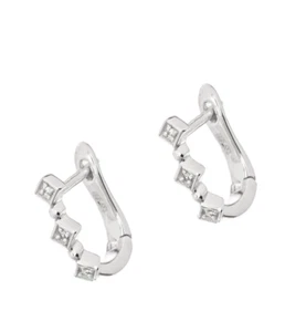Moissanite Cartilage Hoop Earrings 14K White Gold Huggie Hoops for Piercings - Picture 1 of 8