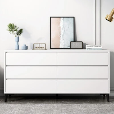 Kommode mit 6 Schubladen Sideboard Schubladenschrank Kleiderschrank Holz Weiß - Bild 1 von 4