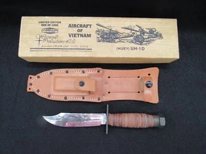 Vintage Camillus Knife Sheath & Stone Etched Aircraft of Vietnam Huey UH-1D 1984 - Picture 1 of 15