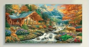 5D Diamond Painting Kits 40X80cm -Cabin by the Stream with Family of Deer - Picture 1 of 5