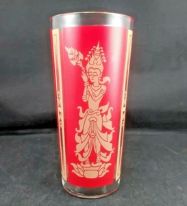 Bicchiere da bar Culver Thai Goddess metà secolo Highball rosso e oro - Foto 1 di 6