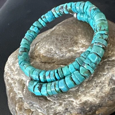 Navajo Turquoise Heishi Stainless Steel Memory Wire Bracelet 6mm 17612 - Image 1 of 4