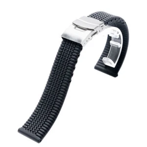 20/22/24mm Watch Strap Tire Link Black Silicone Waterproof Sport Soft Wrist Band - Picture 1 of 12