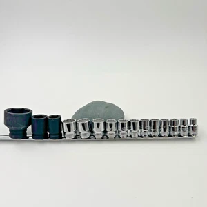 3/8" & 1/2" Drive Metric Socket Set Standard & Impact, 12pt, 6pt, 15pc - Foto 1 di 10