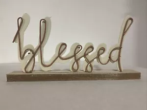 Rustic Metal/Wood "BLESSED" Picture/Plaque/Sign Home Decor 12"x6" - Picture 1 of 3