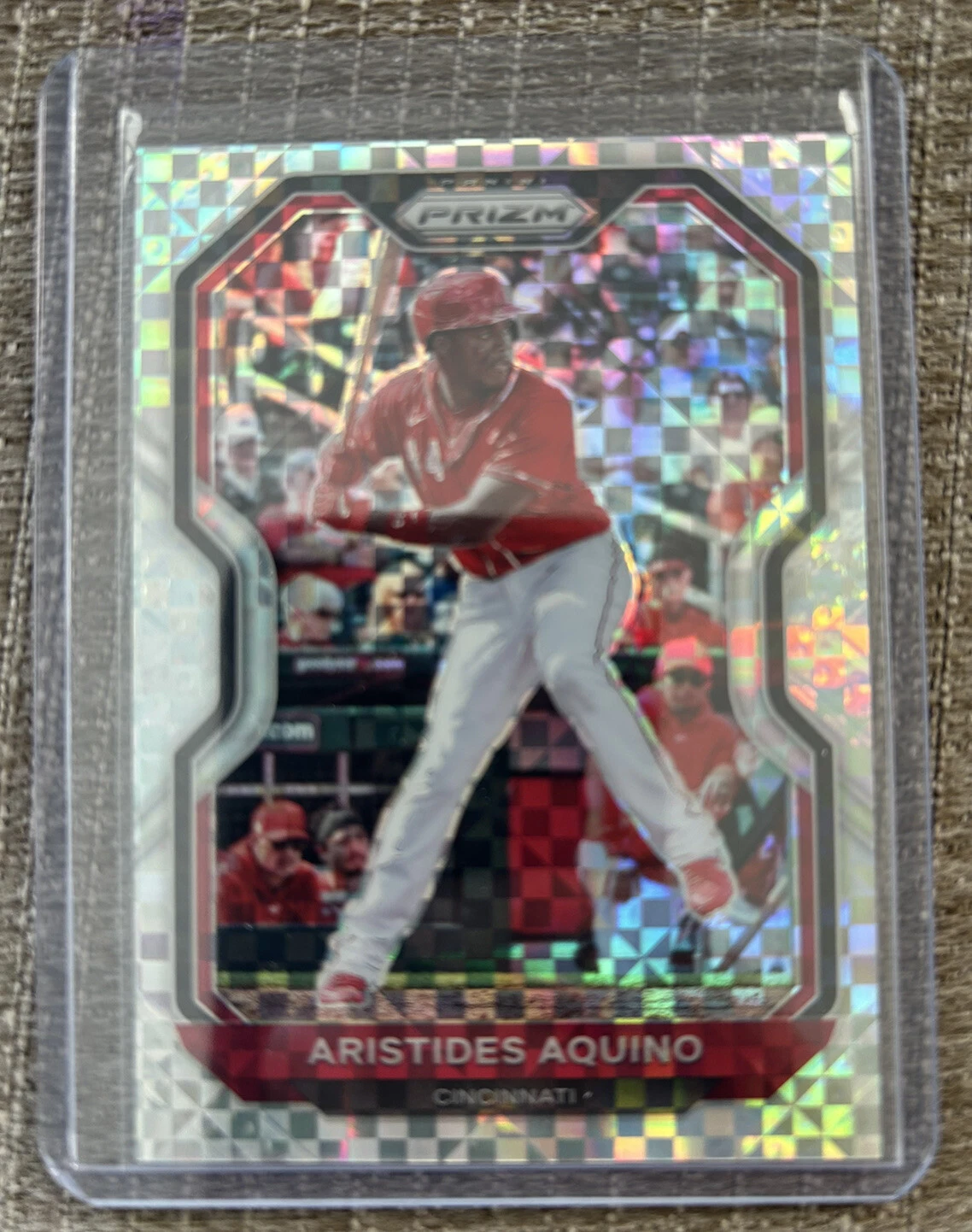 2021 Panini Prizm Baseball Aristides Aquino Cinci Reds Power Plaid Prizm /75