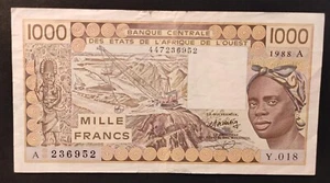 Côte d'Ivoire billet de 1000 francs états de l'Afrique de L'ouest BCEAO de 1988 - Picture 1 of 2