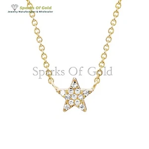 Natural Diamond Star Charm Choker Necklace 14K Yellow Gold Jewelry Gift For Her - Picture 1 of 4