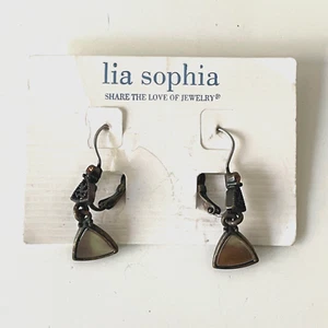 Lia Sophia Drop Dangle Rhinestone Earrings Silver Tone Hook Closure - Picture 1 of 5