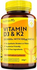 Vitamin D3 K2 - D3 3000IU/K2 MK7 100µg - 120 Capsules - Immune Blood Bone Health