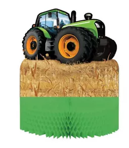GREEN TRACTOR like Deere Happy Birthday TABLE CENTERPIECE farm hay honeycomb 1pc - Picture 1 of 2