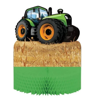 GREEN TRACTOR like Deere Happy Birthday TABLE CENTERPIECE farm hay honeycomb 1pc - Image 1 of 2