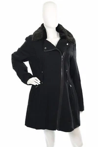 Guess Faux Fur Solid Black Womens Collared Casual Basic Coat Size Large - Picture 1 of 8