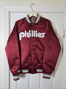 Philadelphia Phillies Mitchell & Ness Satin Bomber Snap Jacket Men's Small $120 - Picture 1 of 4