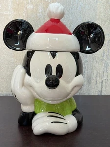 Mickey Mouse Cookie Jar Santa Green Scarf Disney Store Biscuit Barrel Retired - Picture 1 of 7