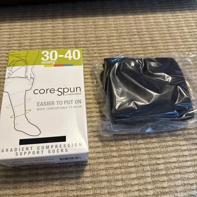 Core-Spun TheraFirm Black Knee High Socks 30-40 Compression Size Medium - Image 1 of 3