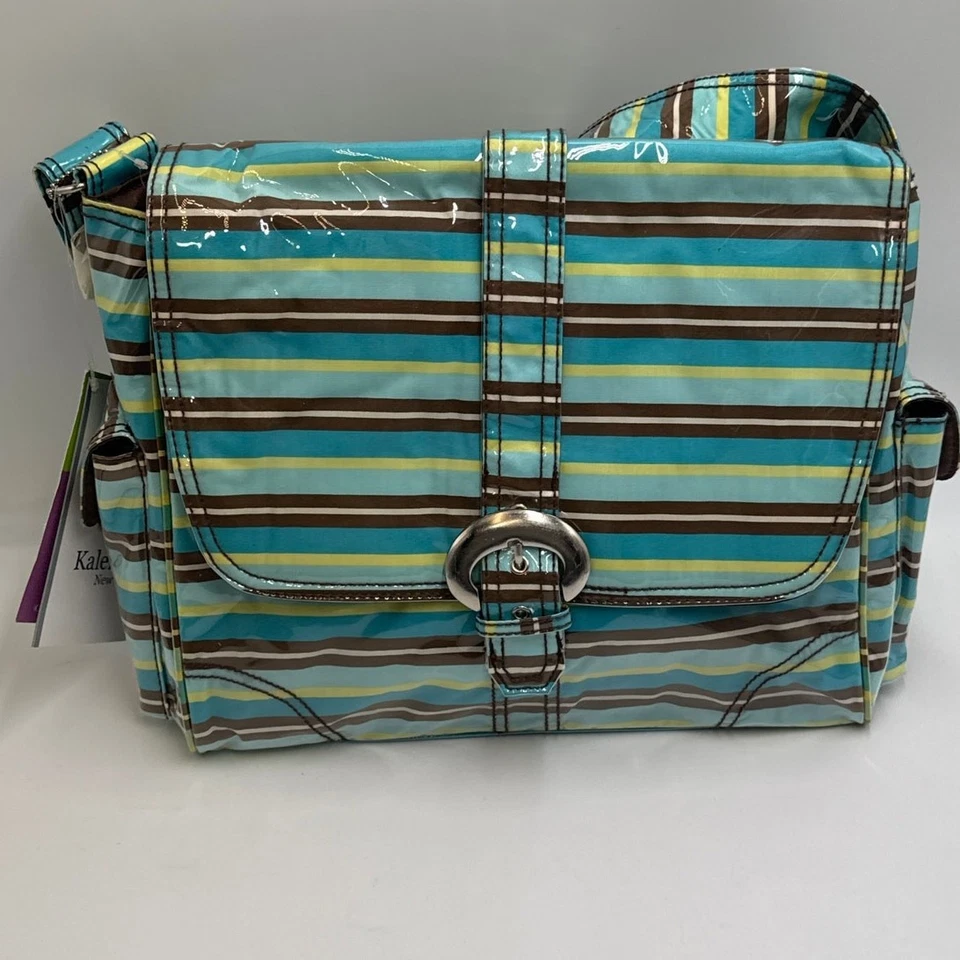 Kalencom · Buckle Messenger Diaper Bag Set · Laminated Striped · Turquoise/Brown - Image 1 of 4