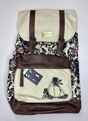 Bioworld Harry Potter ‘Deathly Hallows’ Floral Design Slouch Backpack - Image 1 of 4