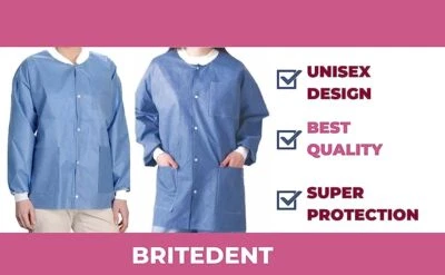 Disposable Blue Lab Jacket -Knit cuff & collar with Pockets and buttons 3 5 & 10 - Image 1 of 4