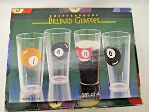 Set Of 4 Billiard Pool Ball Plastic Glasses SHATTERPROOF 18 oz. - Picture 1 of 19