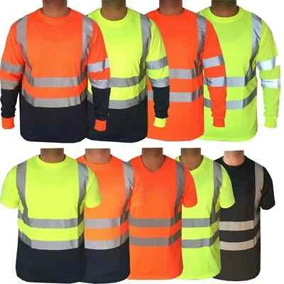 Hi Viz Visibility T Shirt Safety Work High Vis Two Tone Short Sleeve Crew Neck - Image 1 of 4