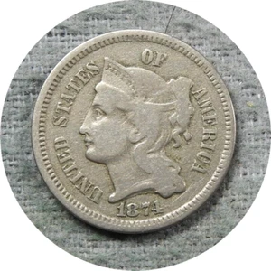 elf Three Cents Nickel 1874 E86 - Picture 1 of 2