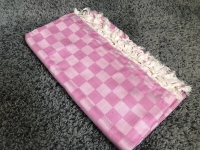 Spring Summer Throw Blanket Gingham Comfy Cotton Washable 97x42 Inches - Pink - Image 1 of 4