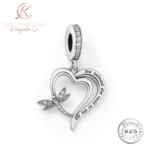 Sie glaubte, sie könnte es, damit sie das Herz baumelte Charm echt 925 Sterlingsilber - Bild 1 von 4