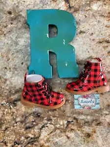 Kids' Christmas Buffalo Plaid Boots – Red and Black Checkered Holiday Shoes - Picture 1 of 12