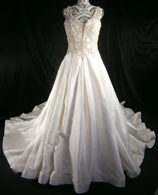 Justin Alexander 4 Wedding Dress Ivory Silk Mikado Ball Gown Huge Lace Bling New - Image 1 of 4