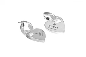 Gucci Trademark Sterling Silver Hoop With Hanging Heart Earrings YBD796302001 - Picture 1 of 5
