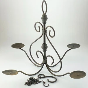 Black Wrought Iron 4 Arm Candle Chandelier Chain Beautiful Rustic Decor EE661 - Picture 1 of 16