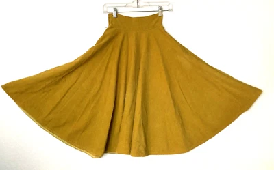 Falda circular de pana para mujer XS dorada con cremallera lateral hecha a mano vintage Foto 1 de 4