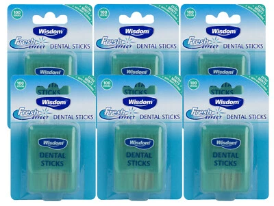 6x Wisdom Extra Minty Mint Fluoride Dental Wood Sticks 100 Woodsticks - Image 1 of 2