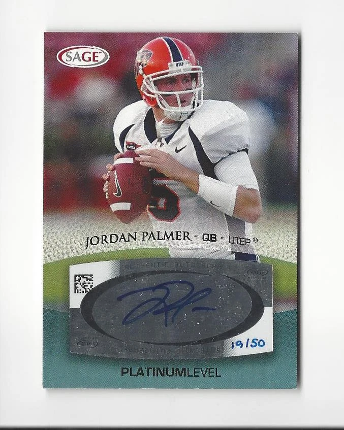2007 SAGE Platinum #40 Jordan Palmer AUTOGRAPH UTEP /50 - Image 1 of 1